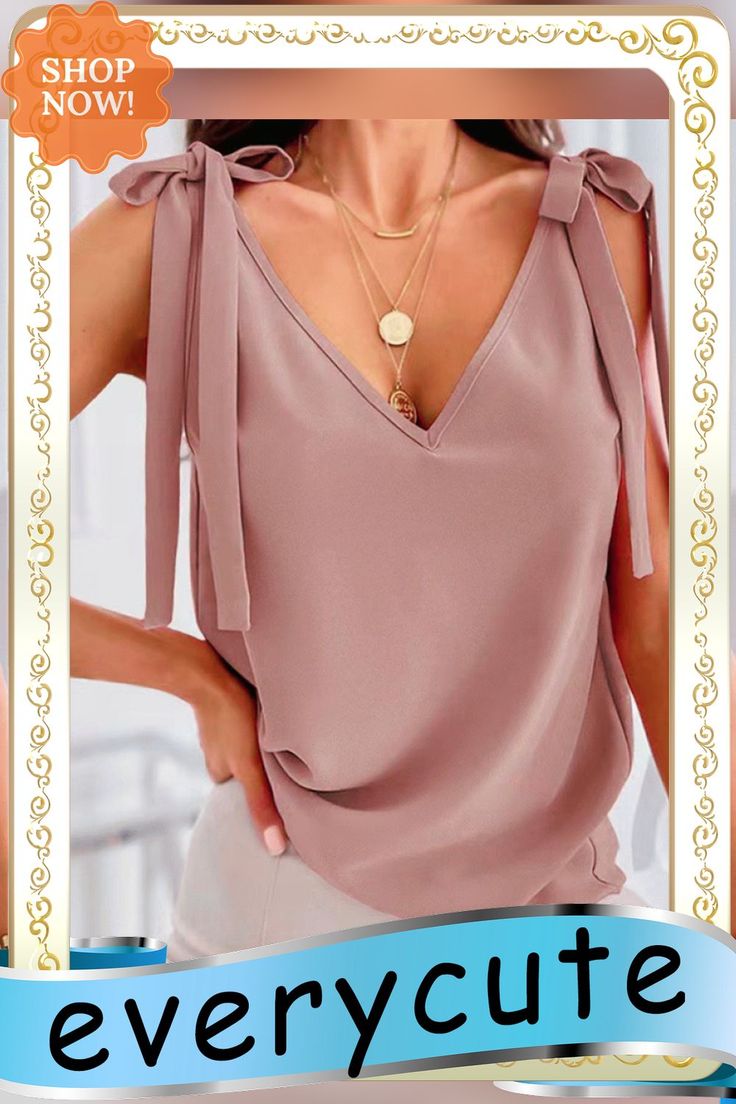 Sweet Women V-neck Sleeveless Straps Tops Feminine V-neck Vest For Spring, Feminine V-neck Vest For Summer, Summer Feminine V-neck Vest, Pink V-neck Vest For Summer, Chic Pink V-neck Tank Top, Chic Pink V-neck Vest, Casual Blouse Shirts, Casual Blouses, Hair Styler