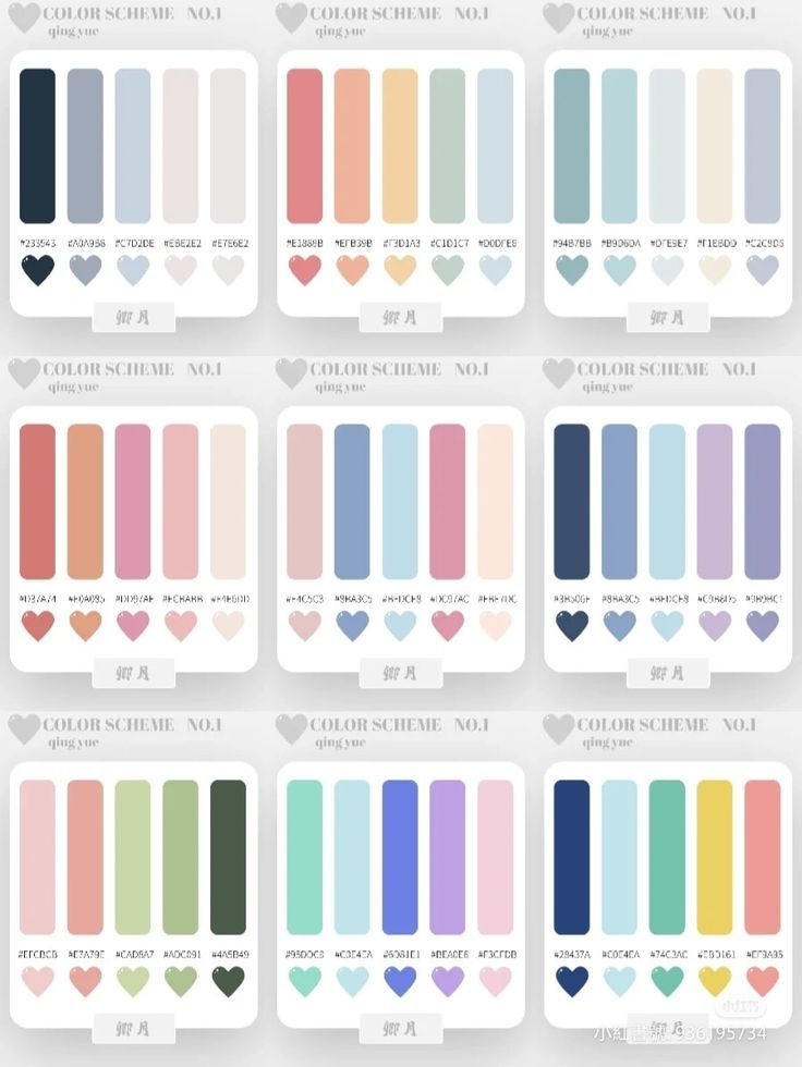 the color palettes are all in different colors and shapes, with hearts on each side