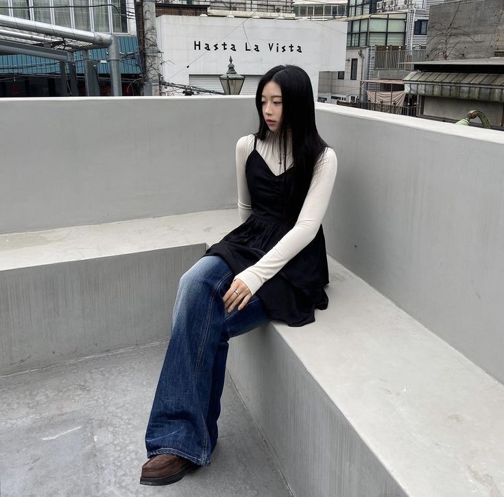 #acubifashion #acubi #koreanfashionoutfits #fashion #gorp #hongdae Pants Under Skirt Y2k, Dress On Jeans Y2k, Korean Hongdae Fashion, Dress Over Jeans Korean Style, Dress Over Pants Outfits Y2k, Acubi Fashion For School, Acubi Fashion Dress, Jeans And Dress Outfit Y2k, Blue Jeans Korean Outfit