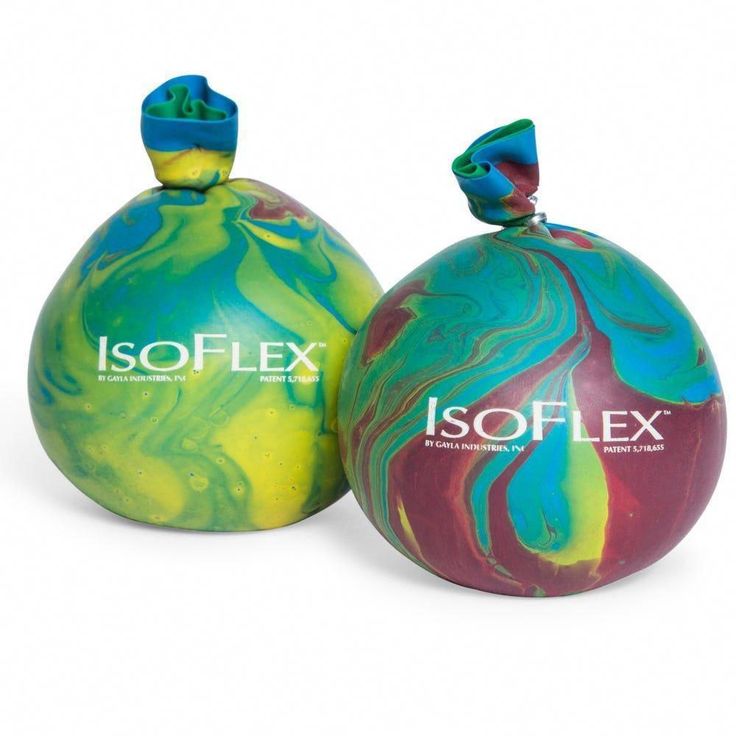 two colorful balls with the words soflex on them are sitting next to each other