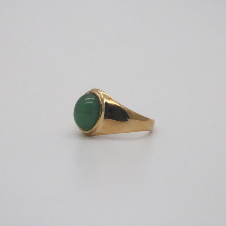 The dainty ring features a piece of green jade which in oval shape, vintage and classic looking. 18k gold plated Stainless steel Waterproof, tarnish free Available in US size 6-11 Ring sizing chart Heirloom Green Emerald Oval Cabochon Ring, Heirloom Green Oval Cabochon Emerald Ring, Timeless Green Emerald Open Ring, Timeless Green Open Ring Emerald, Heirloom Gold Emerald Ring With Oval Cabochon, Classic Green Open Signet Ring, Gold Emerald Oval Cabochon Ring, Gold Emerald Ring With Oval Cabochon, Oval Gold Plated Rings