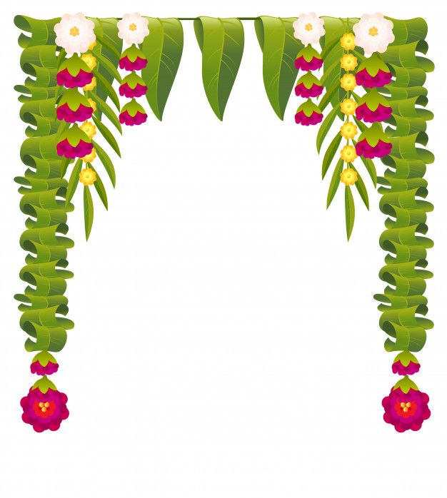 an arch made out of leaves with flowers on the top and bottom, in front of a white background