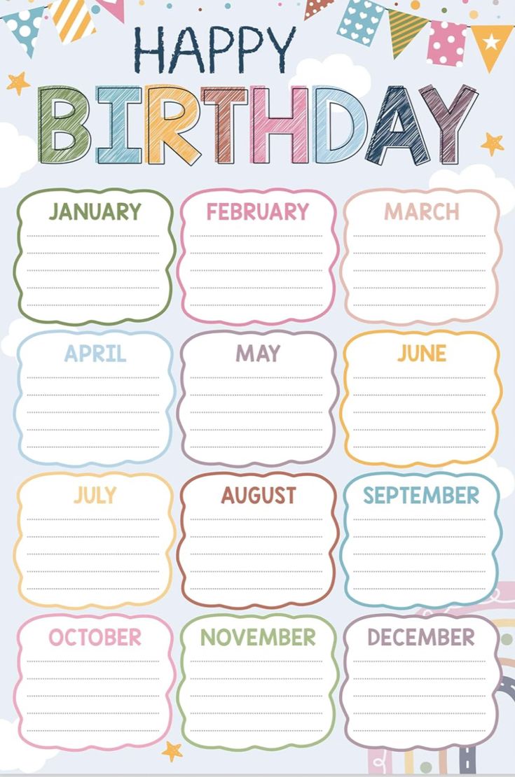 a happy birthday calendar with the words happy birthday on it