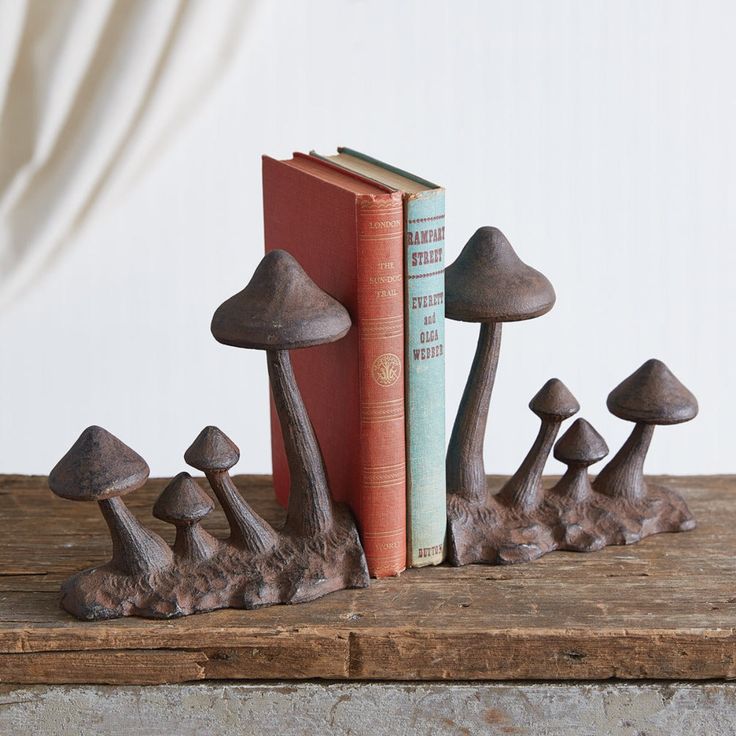 Mushroom Sprouts Bookends Lord Of The Rings Living Room Decor, Cool Book Ends, Kitchen Bookends, Forest Ceramics, Decorative Mushrooms, Goblincore Room Decor, Forest Room Decor, Literary Decor, Ceramic Bookends