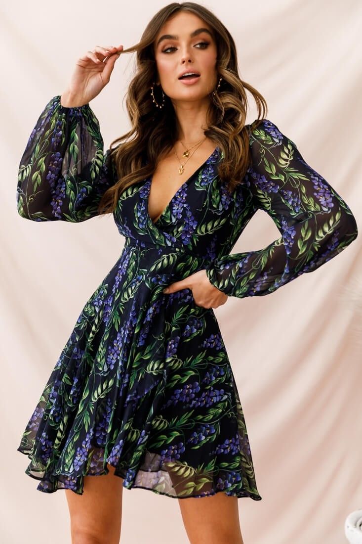 Shop the Wisteria Lane Long Sleeve Tea Dress Navy | Selfie Leslie Flowy Long Sleeve Dresses For Garden Party, Flowy Long Sleeve Brunch Dress, Flowy Long Sleeve Dress For Spring, Summer Long Sleeve Dress For Garden Party, Summer Garden Party Long Sleeve Dress, Flowy Long Sleeve Dress For Spring Brunch, Summer V-neck Long Sleeve Dress For Date Night, Long Sleeve Flowy Dress For Date Night, Spring Brunch Long Sleeve Loose Fit Dress