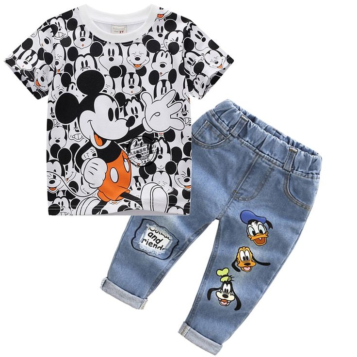 Minnie Mickey Kids 2Pc Set T-shirt + Jeans Elevate your child's summer style with this adorable Minnie Mickey Mouse 2-piece clothing set. Crafted for comfort and cuteness, this set includes a charming cartoon-themed T-shirt paired with trendy jeans pants. Ideal for both baby girls and boys, this tracksuit ensemble ensures your little one is fashion-forward and ready for any adventure. Whether it's a playdate or a family outing, this summer outfit is a must-have addition to your children's wardro Family Matching Sets With Cartoon Print Short Sleeves, Spring Character Print Short Sleeve Sets, Spring Short Sleeve Sets With Character Print, Playful Summer Sets With Letter Print, Summer Playful Letter Print Sets, Playful Summer Letter Print Sets, Summer Letter Print Sets For Playtime, Summer Letter Print Playtime Set, Family Matching Cotton Sets With Cartoon Print