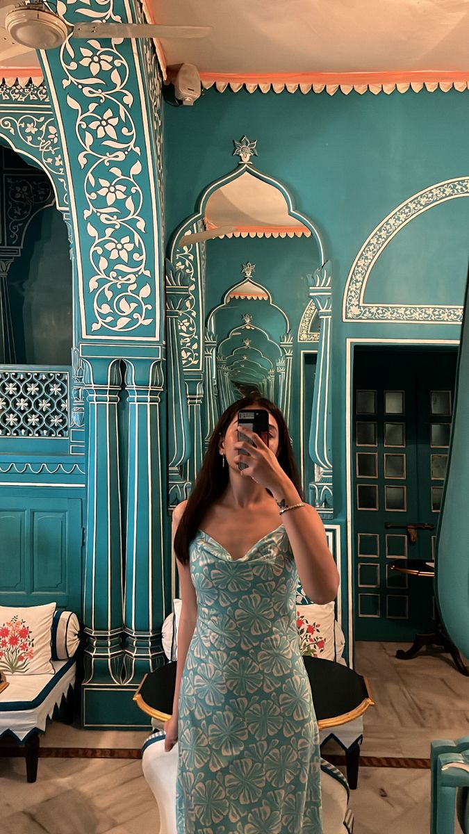 jaipur, blue, outfit, bar palladio, italian, rajasthan, architecture Cafe Look Outfit, What To Wear In Jaipur, Rajasthan Aesthetic Outfits, Jaipur Aesthetic Outfits, Fashionable Travel Outfits, Cute Cafe Outfits, Outfits To Wear In Jaipur, Indian Outfits Aesthetic, Jaipur Outfits Ideas