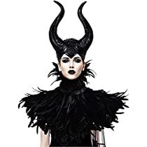 a woman with black hair and horns on her head