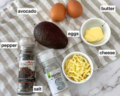 ingredients for an avocado recipe laid out on a towel