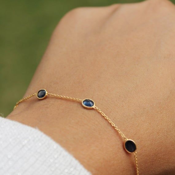 Turquoise Stone Jewelry, Yellow Gold Sapphire Ring, Blue Gemstone Bracelet, Blue Sapphire Bracelet, Selection Series, Blue Sapphire Studs, Dainty Gold Bracelet, Birthstone Bracelet, Mom Jewelry