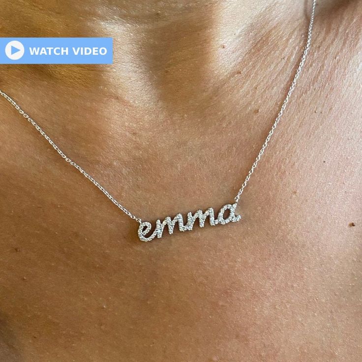 "This 14k personalized diamond name necklace is the perfect gift for the bridal party, someone special, or yourself.  M A T E R I A L & L E N G T H Available in 14k Yellow Gold, 14k Rose Gold, 14k White Gold, Sterling Silver Stone: Natural Diamond Thickness: 1.2mm / 0.05\" Initials Lowercase: 5 mm Capital: 9 mm  The listing is for all lowercase letters. Names can be made with capital first letter with $50 additional charge. Diamond weight: 0.15 ct. - 0.70 ct. depending on the name Chain Length:  14+2, 16+2, 18+2 options or any length up to 20 inches without extension. (Please leave a note for the chain length) Clasp: Lobster Clasp Color: G  Quality: SI-VS Additional Notes: * Non-Conflict Diamonds * Made in the USA E X C H A N G E / R E T U R N ∙ P O L I C Y Please let us know within 7 days White Nameplate Necklace For Anniversary, Mother's Day White Gold Name Necklaces, Personalized Diamond Necklace In White Gold, Personalized White Gold Diamond Necklace, Classic Personalized White Gold Diamond Necklace, Classic Diamond-accent Name Necklace For Anniversary, Classic Name Necklace With Diamond Accents For Anniversary, Classic Personalized Cubic Zirconia Necklaces, Classic Diamond Name Necklace For Anniversary