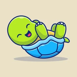 a cartoon turtle is floating in a blue ball with his eyes closed and tongue out