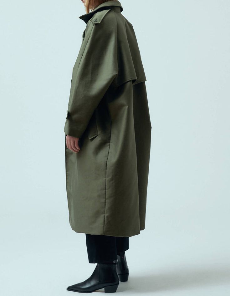 Organic Cotton Trench Coat Almuth Trench Coat Pattern, Cotton Trench Coat, Coat Pattern Sewing, Coat Patterns, Casual Fits, High Collar, Double Breasted, Dark Green, Fashion Show