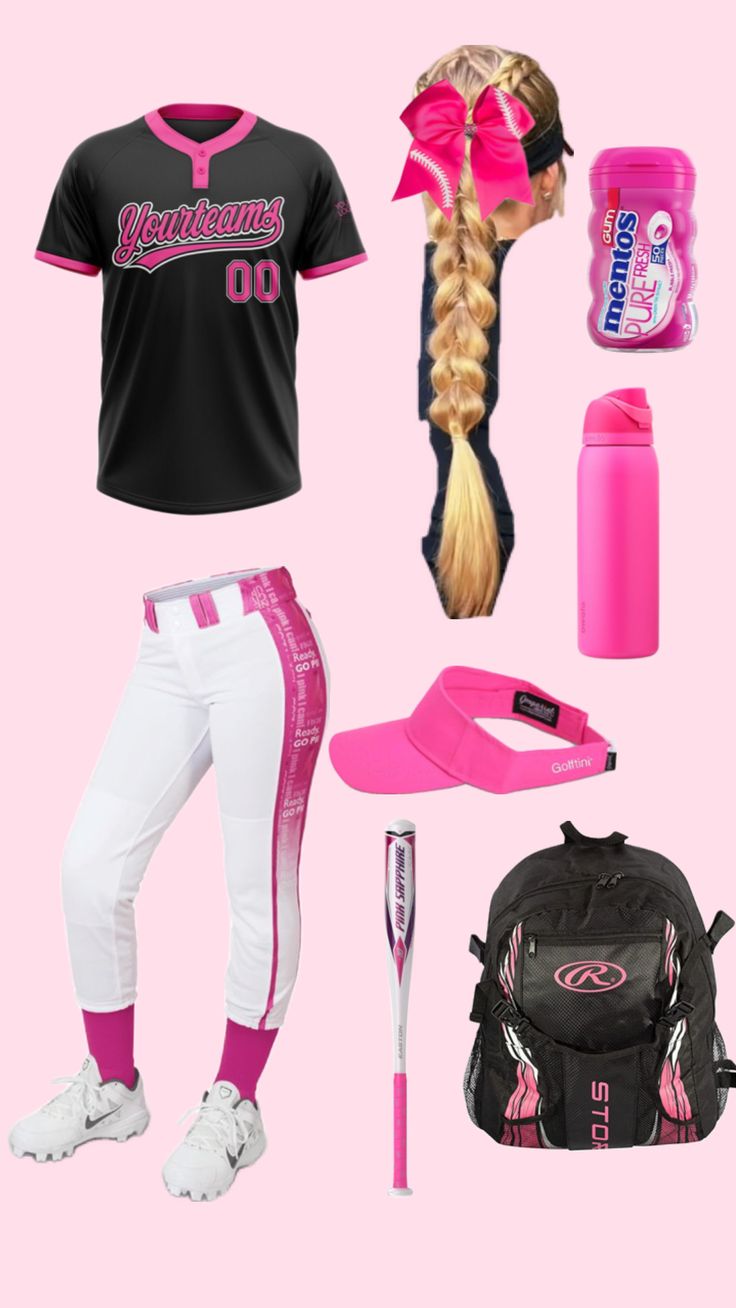 Softball fit Softball Practice Outfits, Softball Fits, Pink Softball, Softball Stuff, Softball Outfits, Sports Outfits, Softball Life, Go Pink, Practice Outfits