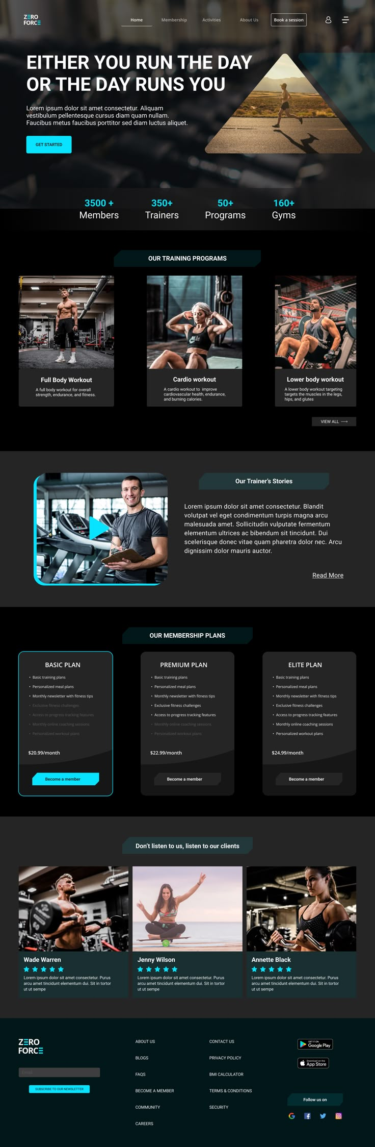 an image of a web page for a gym website