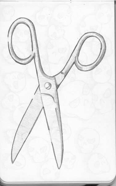 a pencil drawing of a pair of scissors