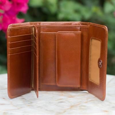 Leather trifold wallet - Infinite Brown | NOVICA Trifold Wallet Pattern, Wallet Pattern Free, Best Slim Wallet, Tri Fold Wallet, Business Card Wallet, Wallet With Coin Pocket, Bifold Wallet Men, Leather Wallet Pattern, Unique Wallets