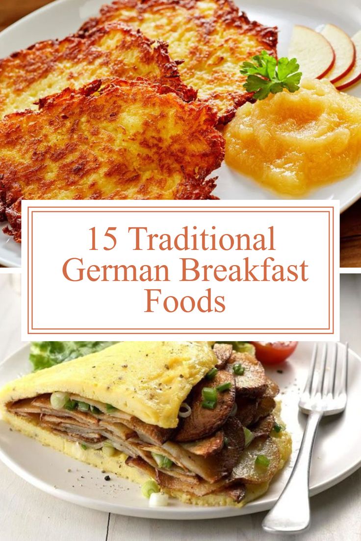 some food is sitting on a white plate with the words, 15 traditional german breakfast foods