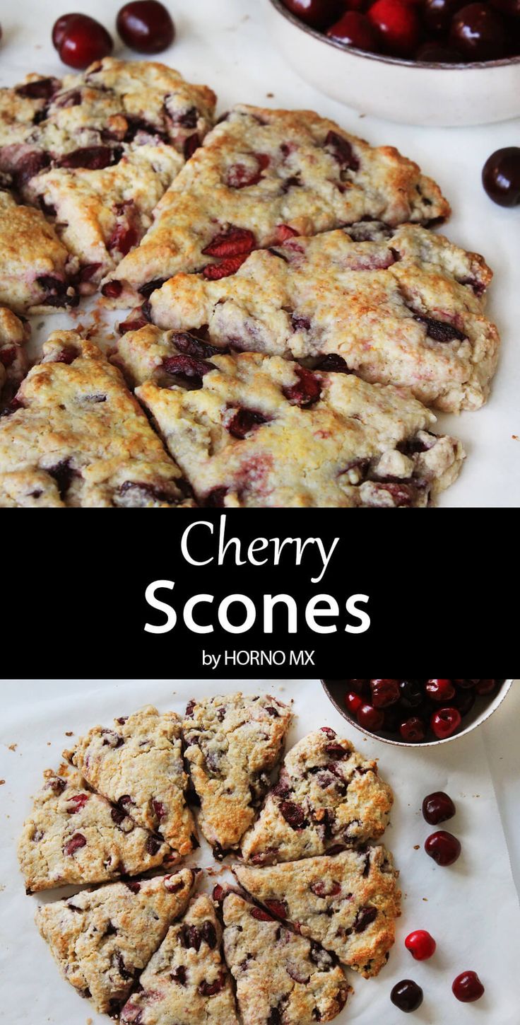 scones de cereza with cranberries and cherries on the side