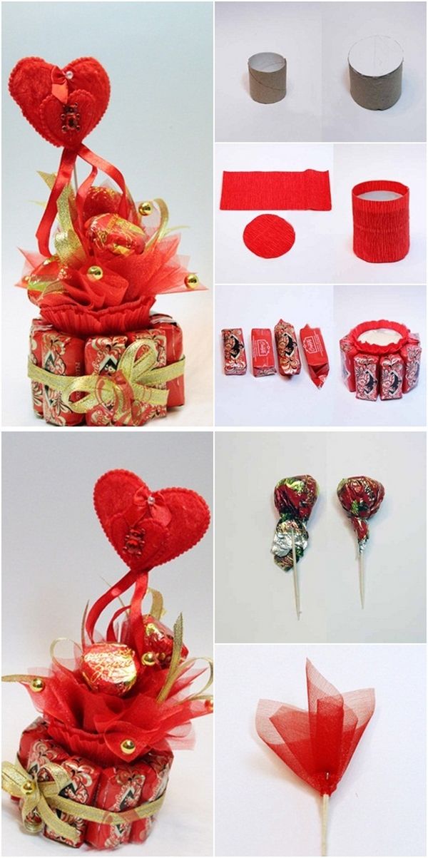 valentine's day gift basket with candy and lollipops for him or her