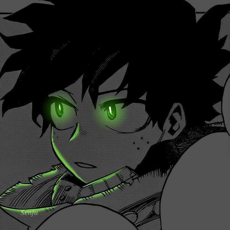 an anime character with green eyes and black hair