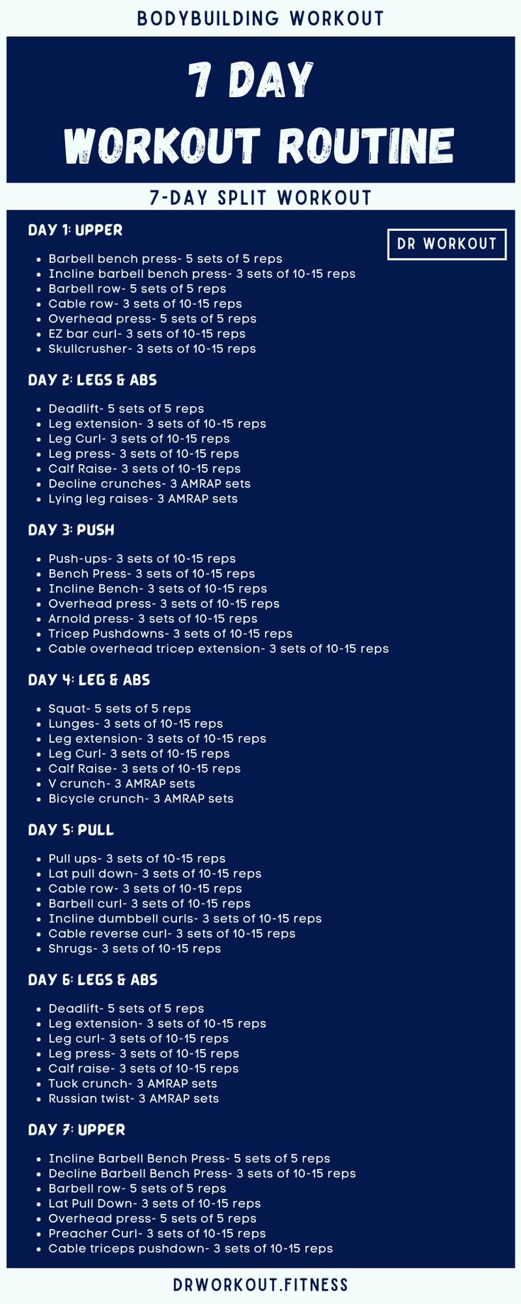 the workout routine is shown in blue and white, with instructions on how to do it