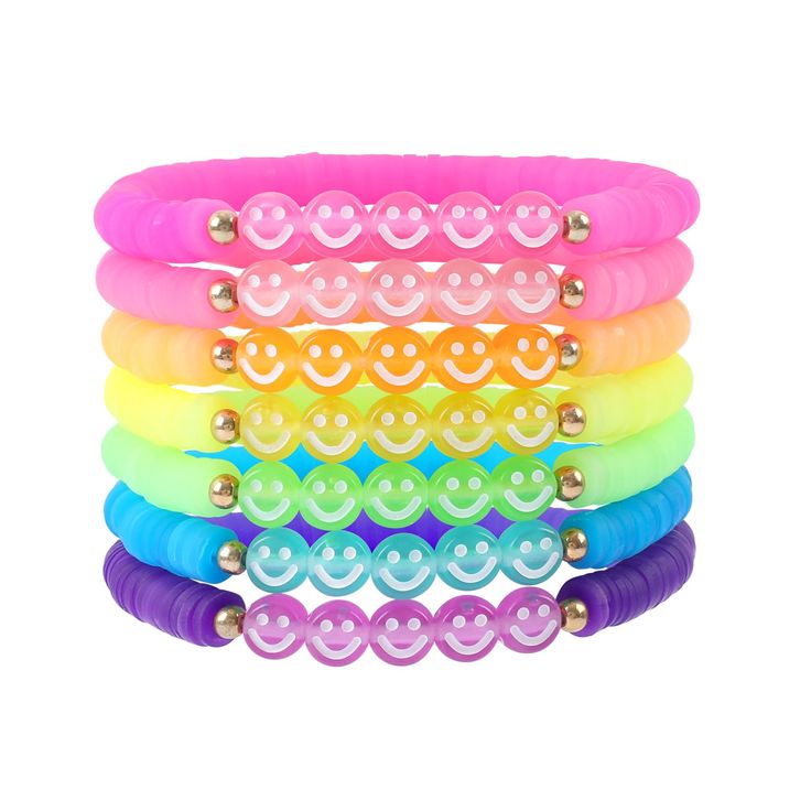 PRICES MAY VARY. 😊Candy Color Preppy Bracelets Set—The lovely and trendy beaded preppy bracelets consist of 6mm candy color transparent disc beads and cute smiley face beads. The colorful stackable bead bracelet set is sure to add a pop of color to your everyday look and dress. 7 different color bracelets for you to choose to match with different clothes, also can be used as friendship bracelets to share with your friends. 😊Smiley Face Beaded Bracelets—Whatever you are white skin or black skin Smiley Face Bracelets, Friendship Bracelets Summer, Smiley Party, Bracelets Summer, Arm Candy Bracelets, Stackable Beaded Bracelets, Color Bracelets, Clay Bracelets, Yellow Skin