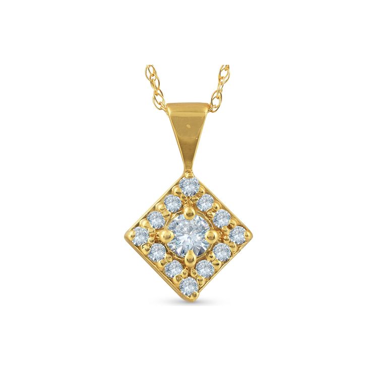 Pompeii3 1/3ct Diamond Halo Princess Framed Pendant Necklace Solid 14K Yellow Gold, Women's, Size: Small Diamond-shaped Necklace With Diamond Accents For Anniversary, 14k Gold Diamond-shaped Necklace For Anniversary, Fine Jewelry Yellow Gold Square Pendant Diamond Necklace, Yellow Gold Pendant Charm Necklace With Diamond Accents, 14k Gold Square Pendant With Diamond Accents, Yellow Gold Cross Pendant With Diamond Accents, Princess Frame, 14k Gold Diamond-cut Cross Pendant, Diamond Color Grade