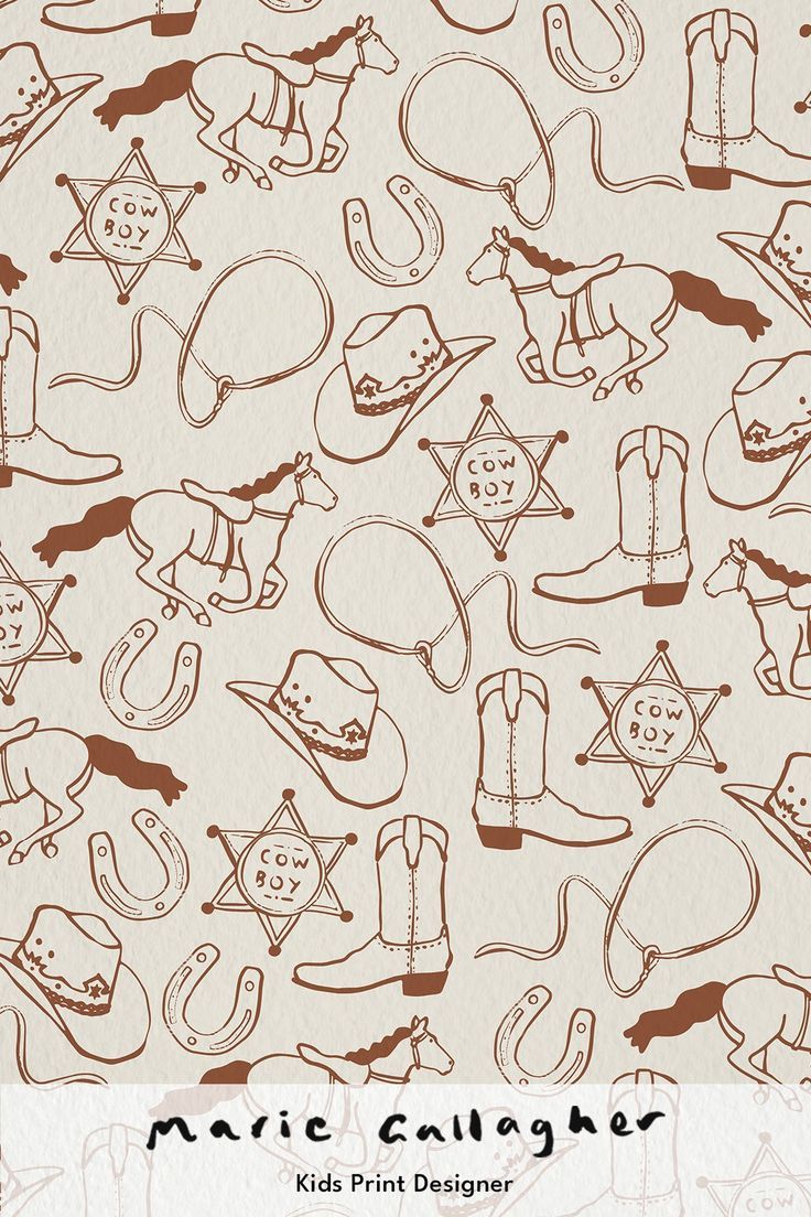 an image of children's hand drawn pattern with hats, boots and other items