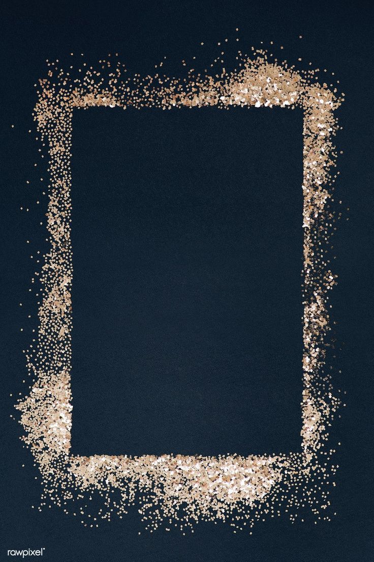 a black square with gold glitter in the middle on a dark blue background that is framed by small pieces of paper