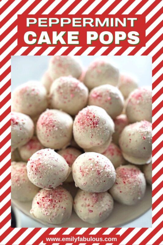 peppermint cake pops on a white plate