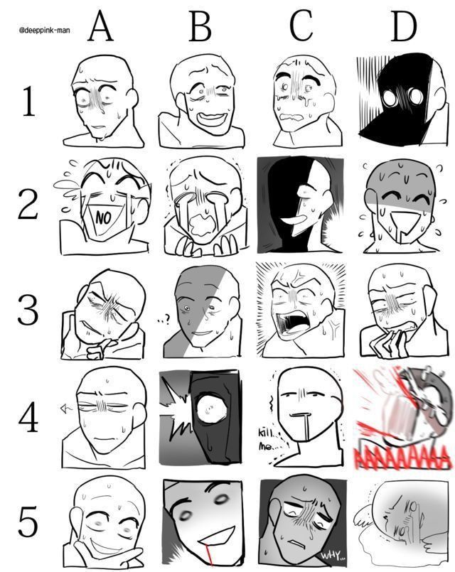 an image of different facial expressions in the style of cartoon faces, with numbers and letters