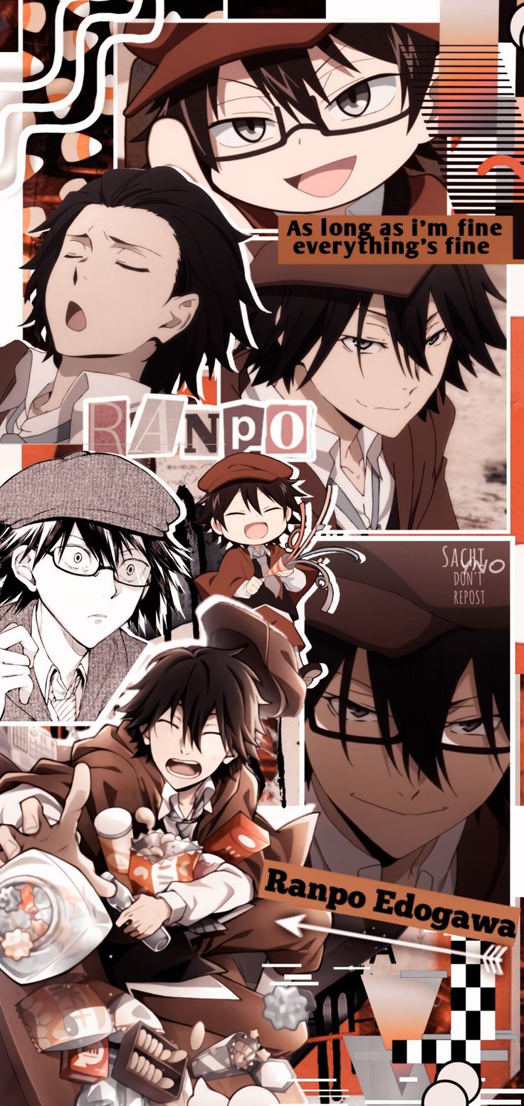 an anime poster with many different characters and words on the front, including two men in hats