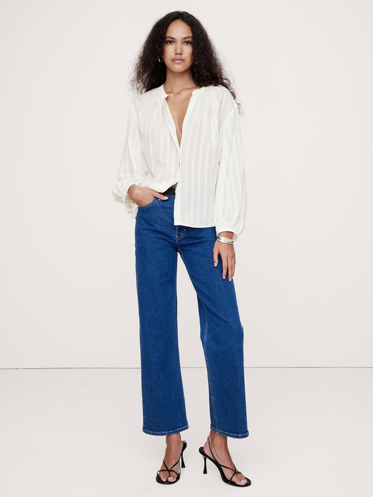 Rayon-Silk Blouse | Banana Republic Flowy Viscose Blouse For Day Out, Spring Blouse With Smocked Cuffs And Relaxed Fit, Fall Peasant Top With Blouson Sleeves For Daywear, Spring Bishop Sleeve Blouse In Relaxed Fit, Spring Bishop Sleeve Blouse With Relaxed Fit, Chic Blouse With Gathered Sleeves For Spring, Long Sleeve Blouse With Smocked Cuffs For Day Out, Chic Bishop Sleeve Top With Smocked Cuffs, Chic Top With Smocked Cuffs And Bishop Sleeves