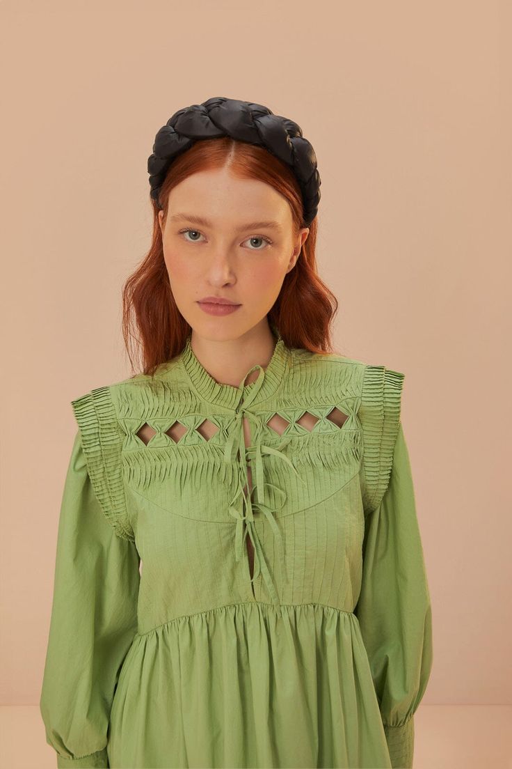 Tropical Forests, Yoke Dress, Green Palette, Eyelet Lace, Free Spirited, Vibrant Green, Farm Rio, Balloon Sleeves, High Neckline