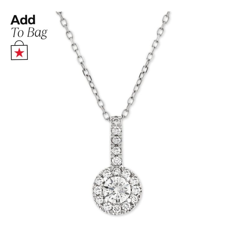 in stock Classic Round Diamond Necklace With Halo Design, Classic Diamond Necklace With Halo Design, Macy's Formal Jewelry With Halo Setting, Classic Halo Diamond Necklace, Classic Macy's Jewelry With Halo Design, Macy's Jewelry With Round Halo Setting, Classic Diamond Necklace With Halo Round Cut, Macy's Jewelry With Halo Setting, Macy's White Gold Jewelry With Halo Design