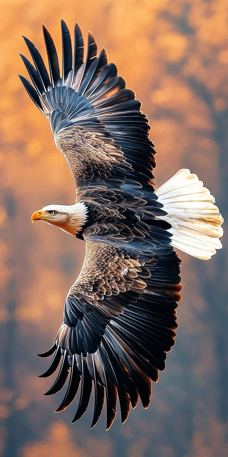 an eagle flying through the air with its wings spread