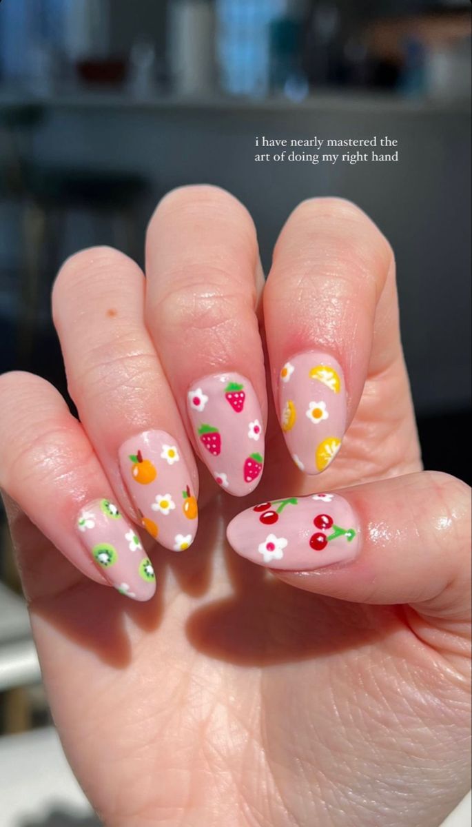 Nail Art Fruit, Fruit Nail Designs, Fruit Nail Art, August Nails, Aesthetic Nails, Summery Nails, Her Nails, Kawaii Nails, Summer Acrylic Nails