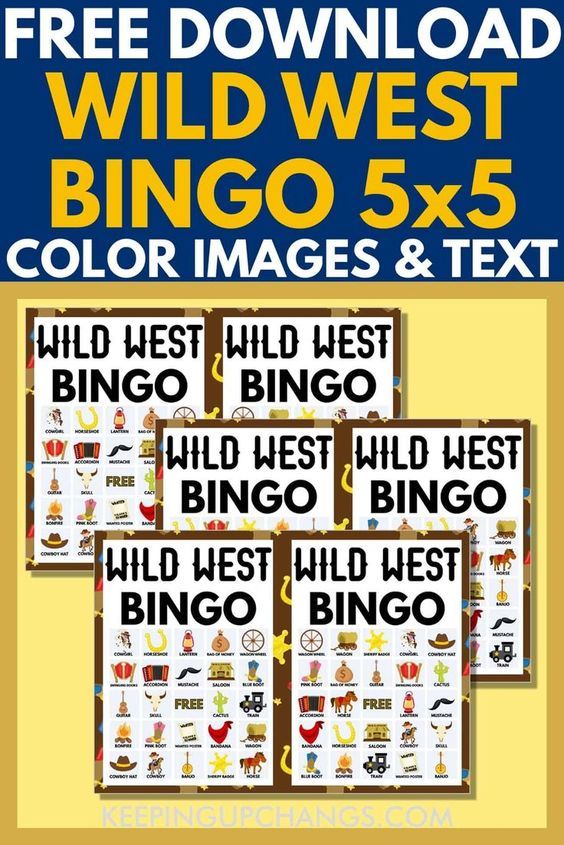 the wild west printable game is shown in four different colors and sizes, with text on