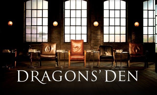 a movie poster for dragon's den with chairs and tables in front of large windows