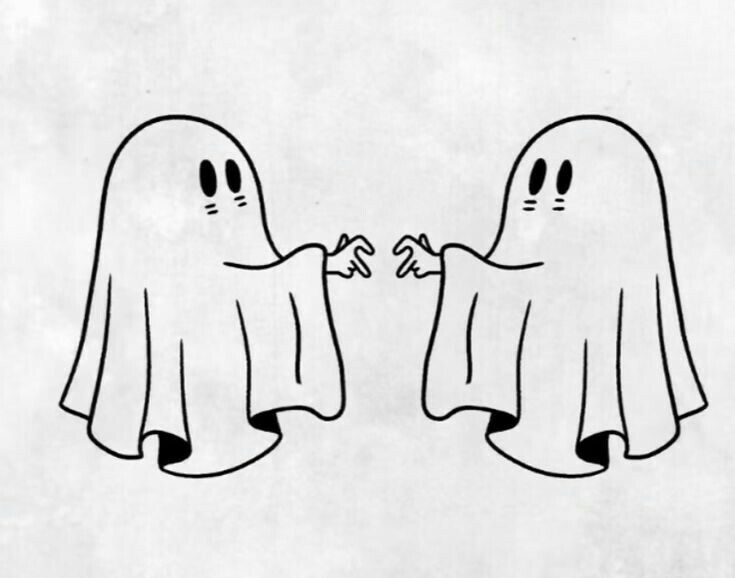 two cartoon ghost are facing each other with their hands in front of them and one is holding the other's hand