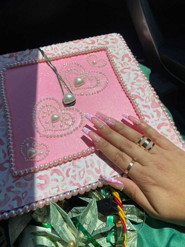 Grad Cap, Pink Leopard, Nails, Pink, Pins