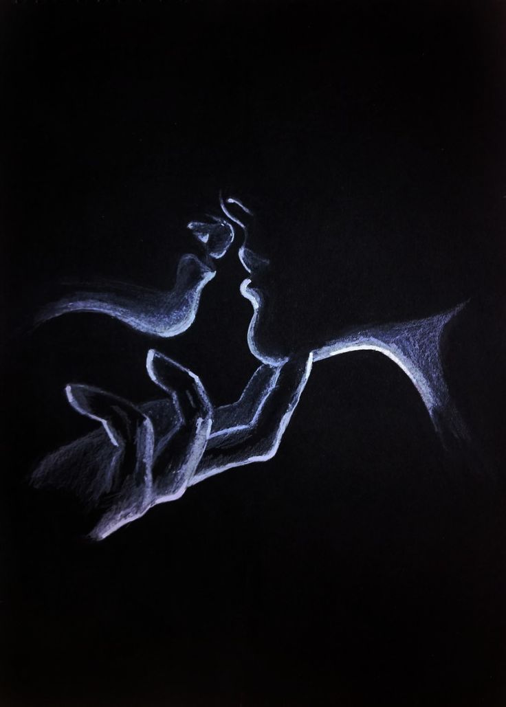 a drawing of two people in the dark with their faces touching each other's noses