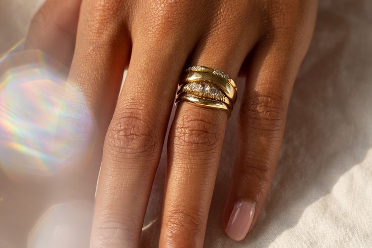 Curve I RingPavé Ovate IV RingValley II RingSpaced Eternity Band recycled 14K gold Please note: this stack is made to order in our Los Angeles, CA studio and may take 4-6 weeks to ship. Please email us at info@ochreobjects.com if you need something by a certain date.Don't see the size you're looking for? Email us and we can help! Refined 14k Gold Jewelry With Vs Clarity, Timeless Gold Diamond Stackable Rings, 14k Gold Fine Jewelry Diamond Ring For Everyday, Everyday Gold Stackable Rings With Diamond Accents, Everyday 14k Gold Fine Jewelry Diamond Ring, Elegant Diamond Ring With Vvs Clarity For Everyday, Elegant Everyday Diamond Ring With Vvs Clarity, Everyday Fine Jewelry Stackable Rings With Vvs Clarity, 14k Gold Rings With Vs Clarity For Everyday