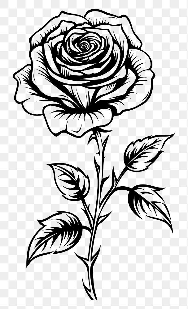 a black and white rose on a transparent background