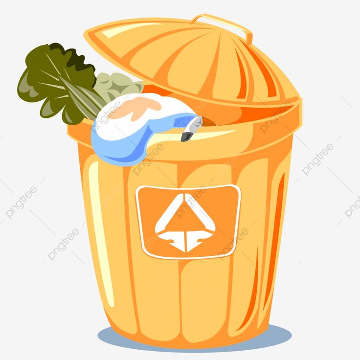 an orange trash can with vegetables in it