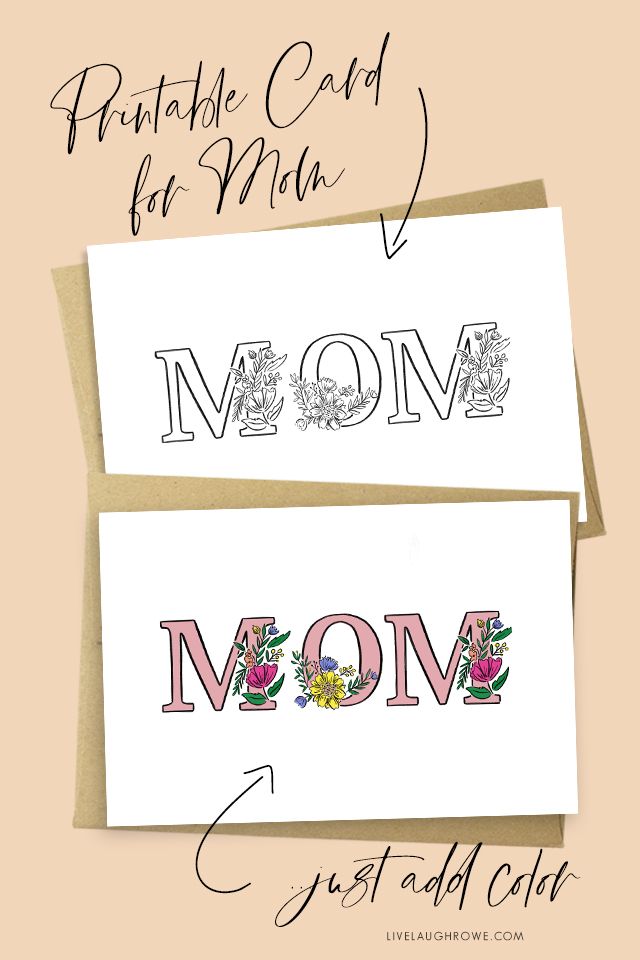 two mother's day cards with the word mom on them and flowers in black ink