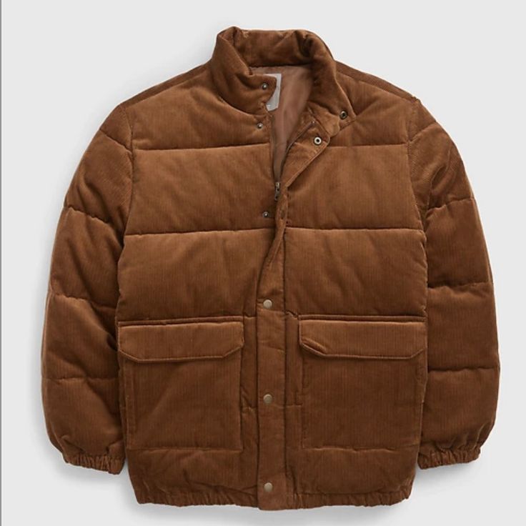 Nwt Men’s Corduroy Puffer Jacket -Snap Front Closures -Camel Color (1st Image Is True Color) -Size: Medium Tall -Front Patch Pockets W/Snap Closure -98% Cotton, 2% Spandex -100% Recycled Polyester Primaloft Insulation. Casual Brown Puffer Jacket For Cold Weather, Gap Winter Outerwear In Solid Color, Classic Fall Puffer Jacket With Pockets, Brown Corduroy Outerwear For Cold Weather, Brown Corduroy Outerwear With Pockets, Winter Corduroy Outerwear For Outdoor, Gap Outerwear For Fall, Casual Gap Outerwear, Brown Corduroy Outerwear For Streetwear