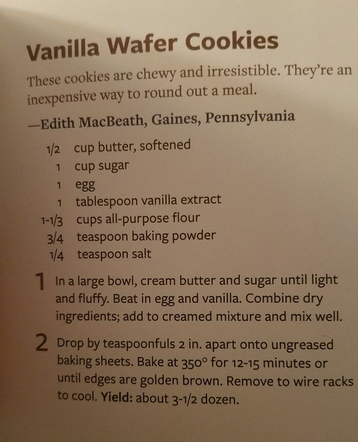 a recipe for vanilla wafer cookies is shown on the wall in front of it