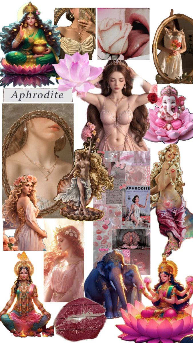 a collage of images with different types of women and flowers on them, including an angel